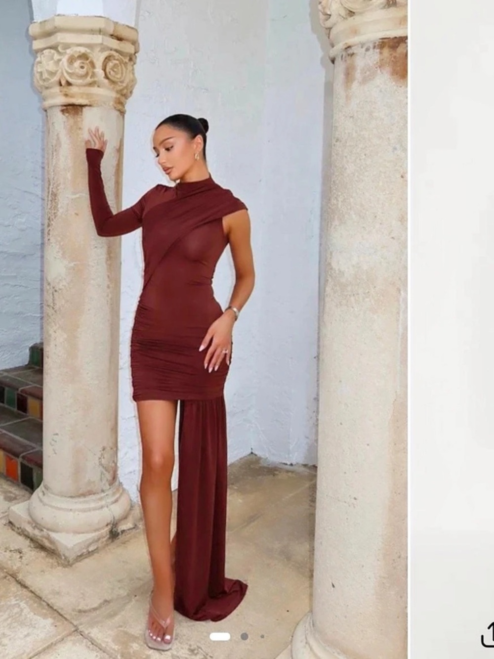 One-Shoulder Draped Cut-Out Maxi Dress Burgundy